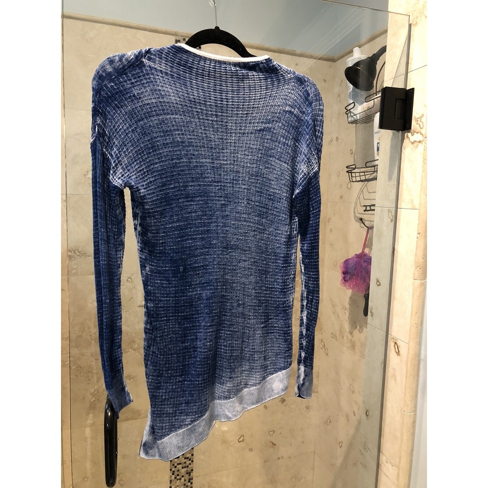 Anthropologie Moth Blue White Waffle Light Knit Asym Pullover Sweater XS